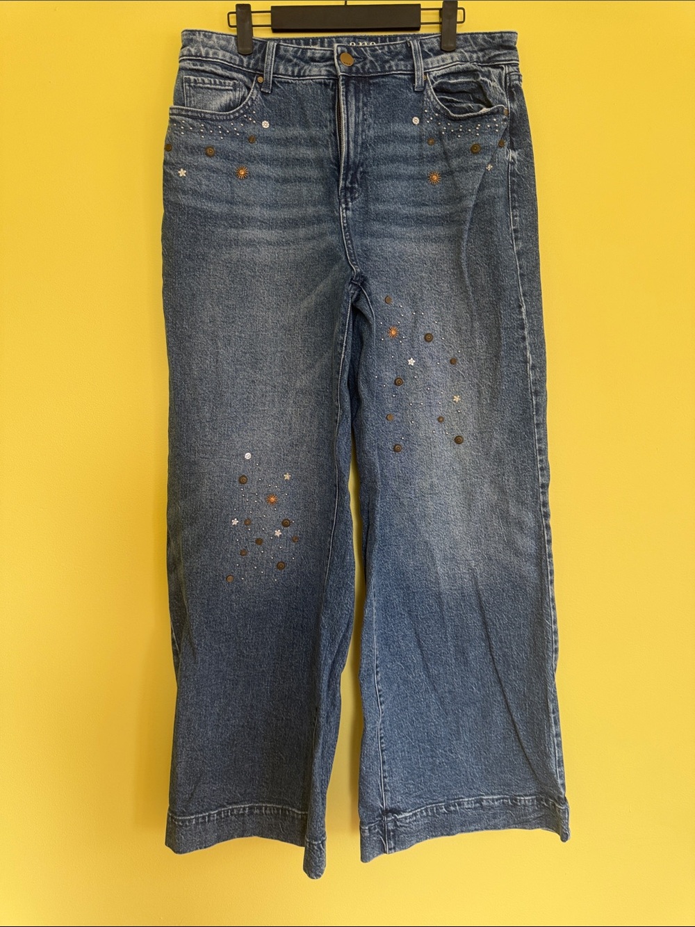 a.n.a Medium Blue Flare Jeans with Star & Metallic Stud Details